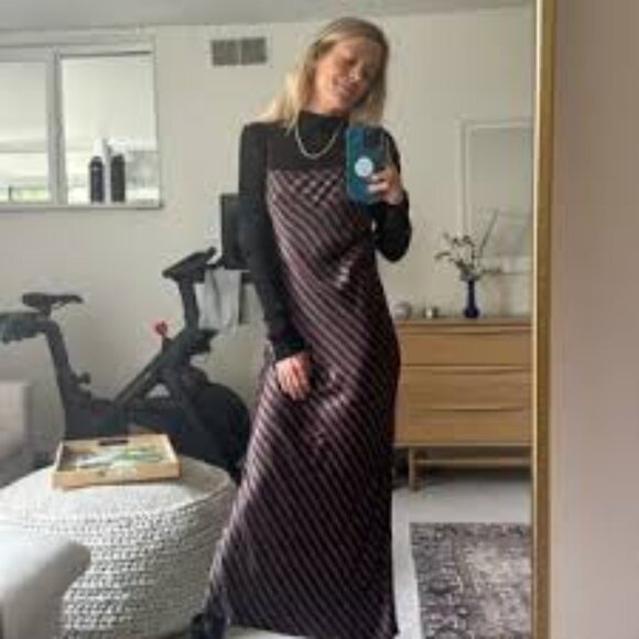 XL Mari Maxi Slip Dress - Brown & Black Stripes - Picture 2 of 5